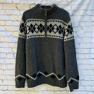LL Bean Sweater Pullover 1/4 Zip 100% Shetland Wool XL Fair Isle Winter Warm